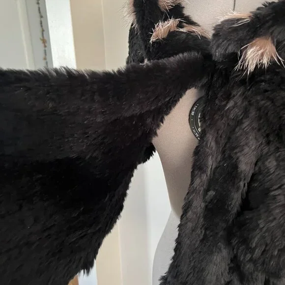 VTG Preston & York Black and Tan Rabbit and Fox Fur Shrug Wrap - Picture 6 of 9
